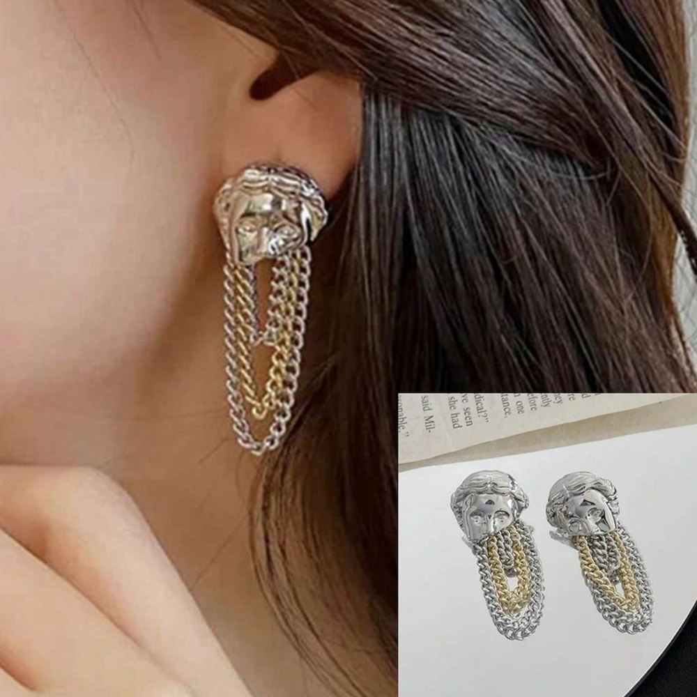 2/$30🌵 Greek Goddess God Roman Chain Tassel Earrings Sculpture Art Partial Face